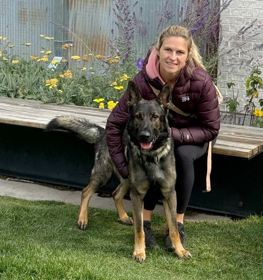 Jess Reverie with Rex, the certified mold detection dog