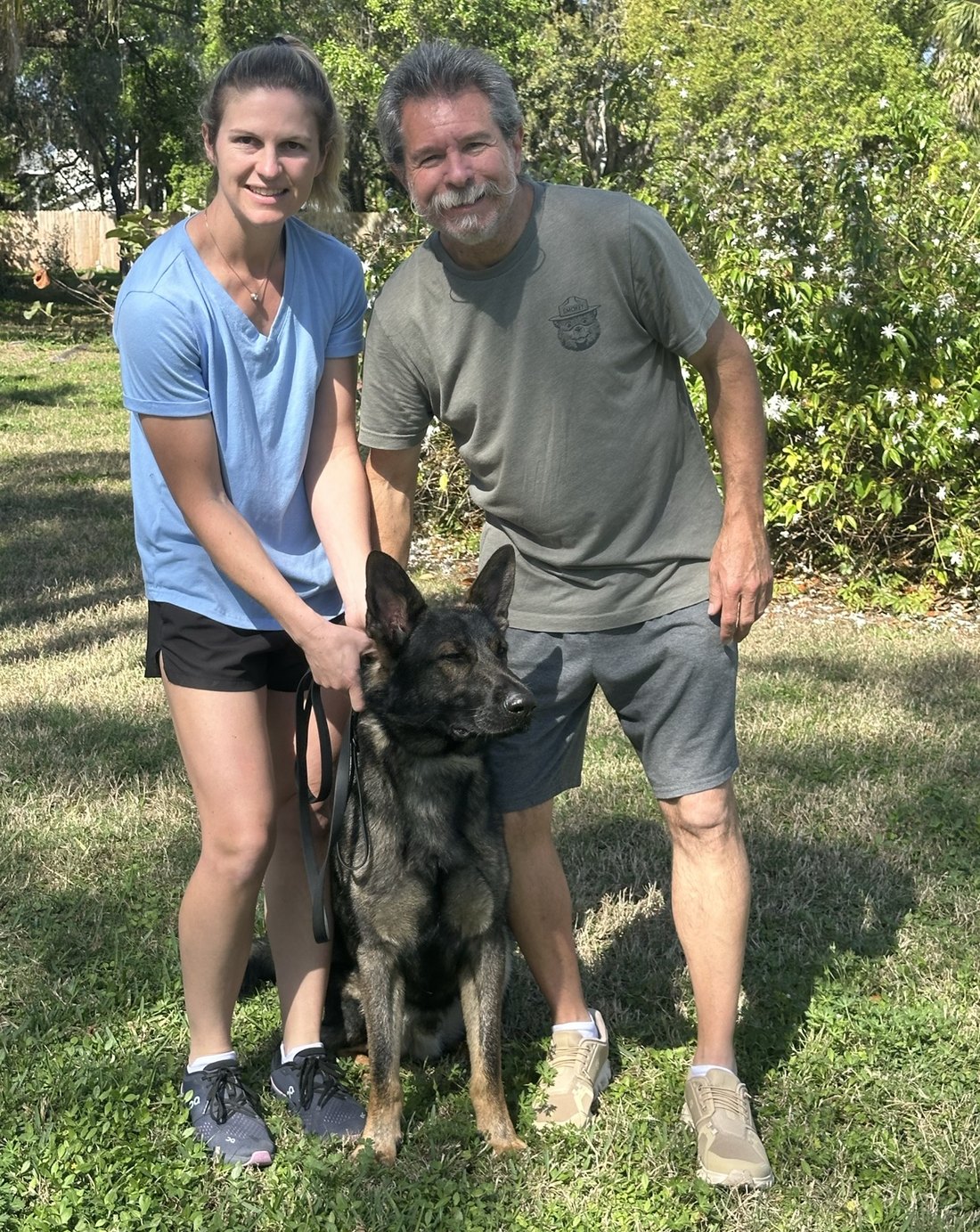 Jess Reverie and Rex with Bill Whitstine during scent-detection training